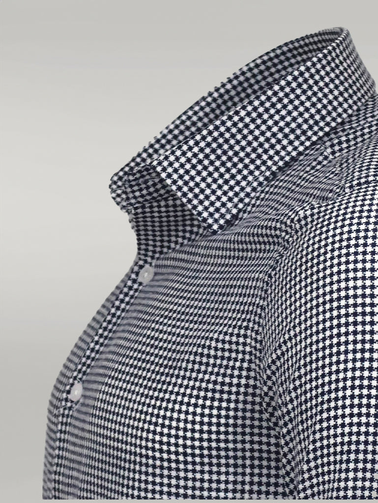 Houndstooth Pattern Navy Blue Men Shirt - Wessi