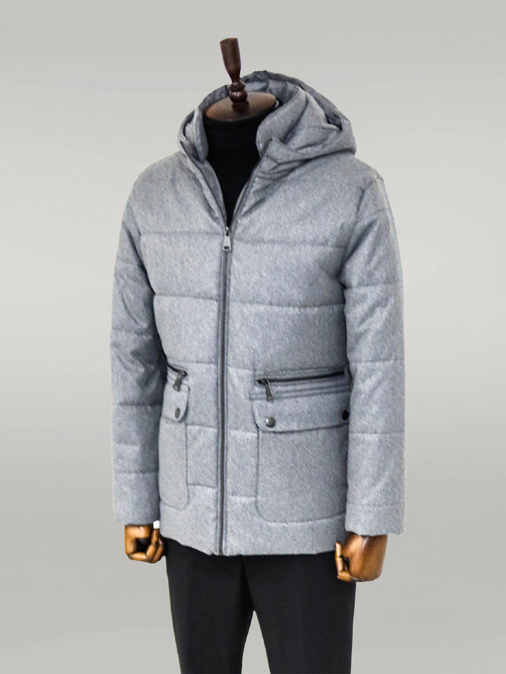 Slim Fit Hooded Grey Men Coat - Wessi