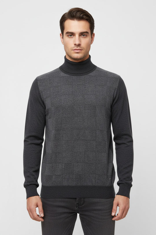 Half Turtleneck Patterned Anthracite Men Knitwear - Wessi