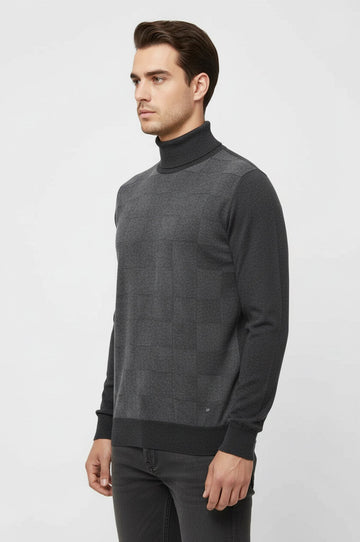 Half Turtleneck Patterned Anthracite Men Knitwear - Wessi