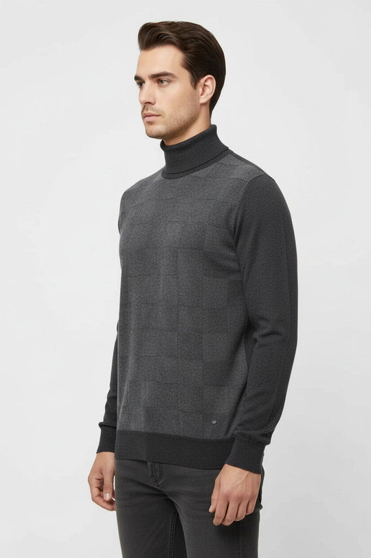 Half Turtleneck Patterned Anthracite Men Knitwear - Wessi
