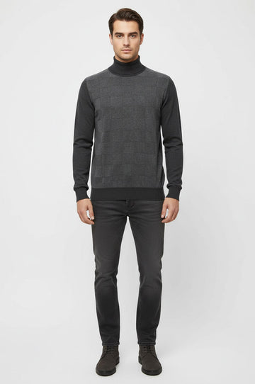 Half Turtleneck Patterned Anthracite Men Knitwear - Wessi