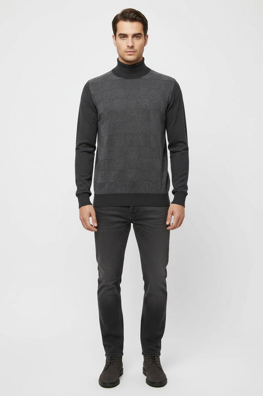 Half Turtleneck Patterned Anthracite Men Knitwear - Wessi