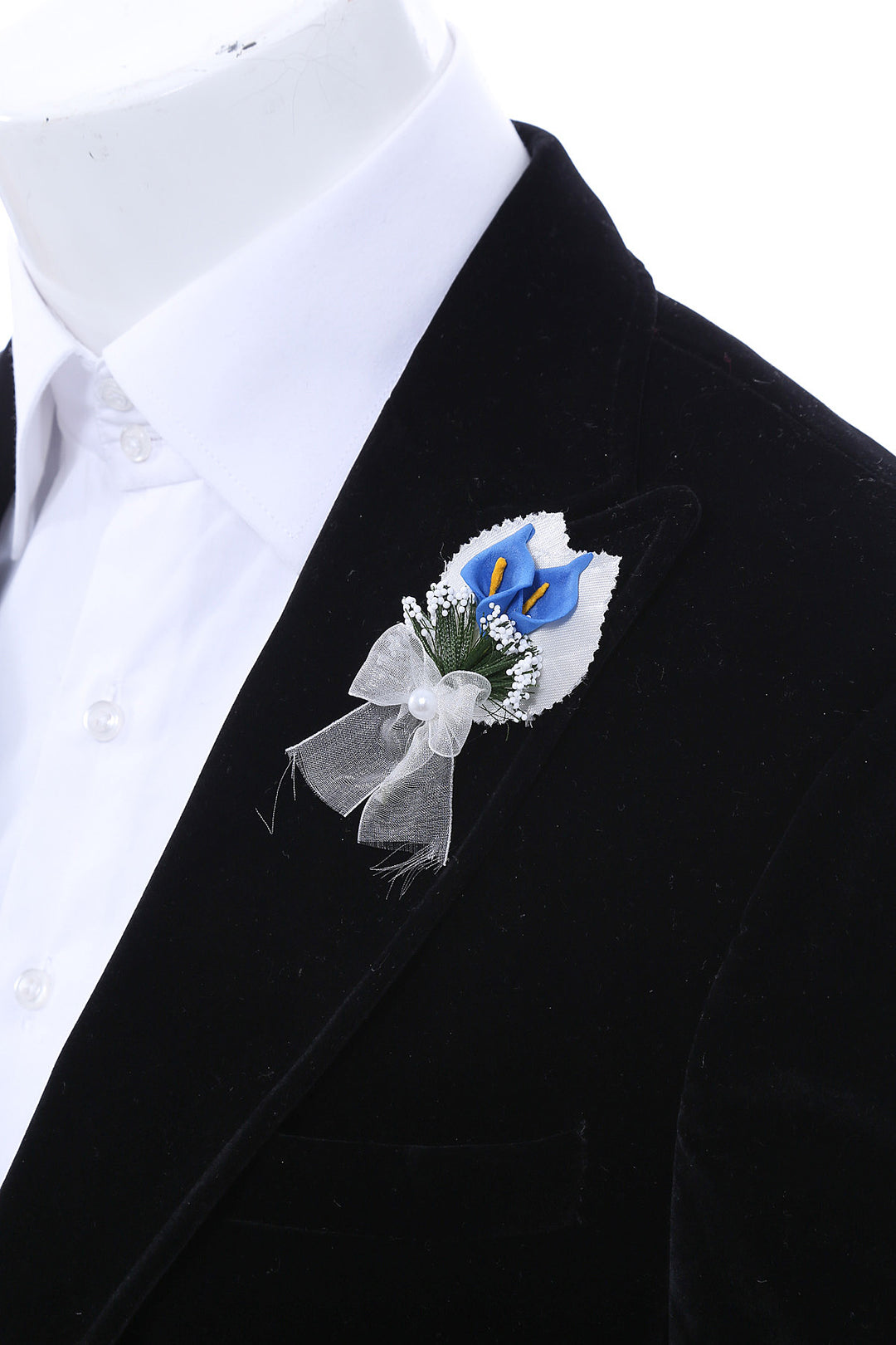 Men Blue Lily and Ribbon Lapel Pin - Wessi