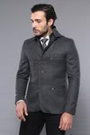 3 Pockets Hooded Zippered Wool Grey Men Short Coat-Wessi