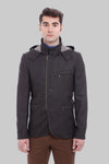 Cappotto corto da uomo in lana marrone con cerniera con cappuccio e 3 tasche-Wessi