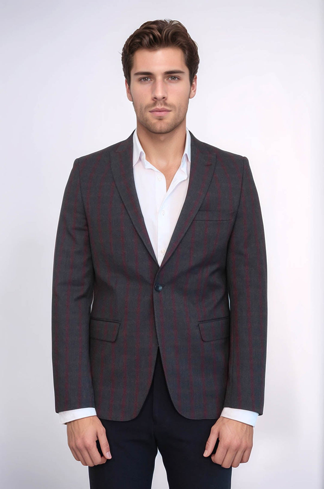 Blazer da uomo grigio scuro slim fit a quadri Wessi