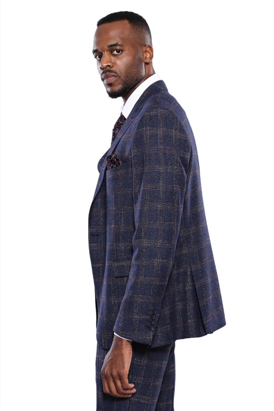 Checked Slim-Fit Navy Blue Men Blazer - Wessi