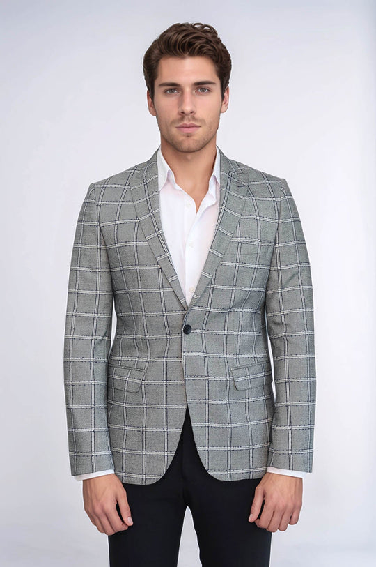 Blazer Hombre Cuadros Slim Fit Gris - Wessi