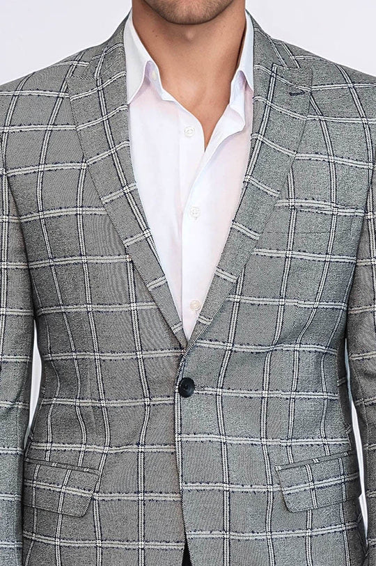 Blazer Hombre Cuadros Slim Fit Gris - Wessi
