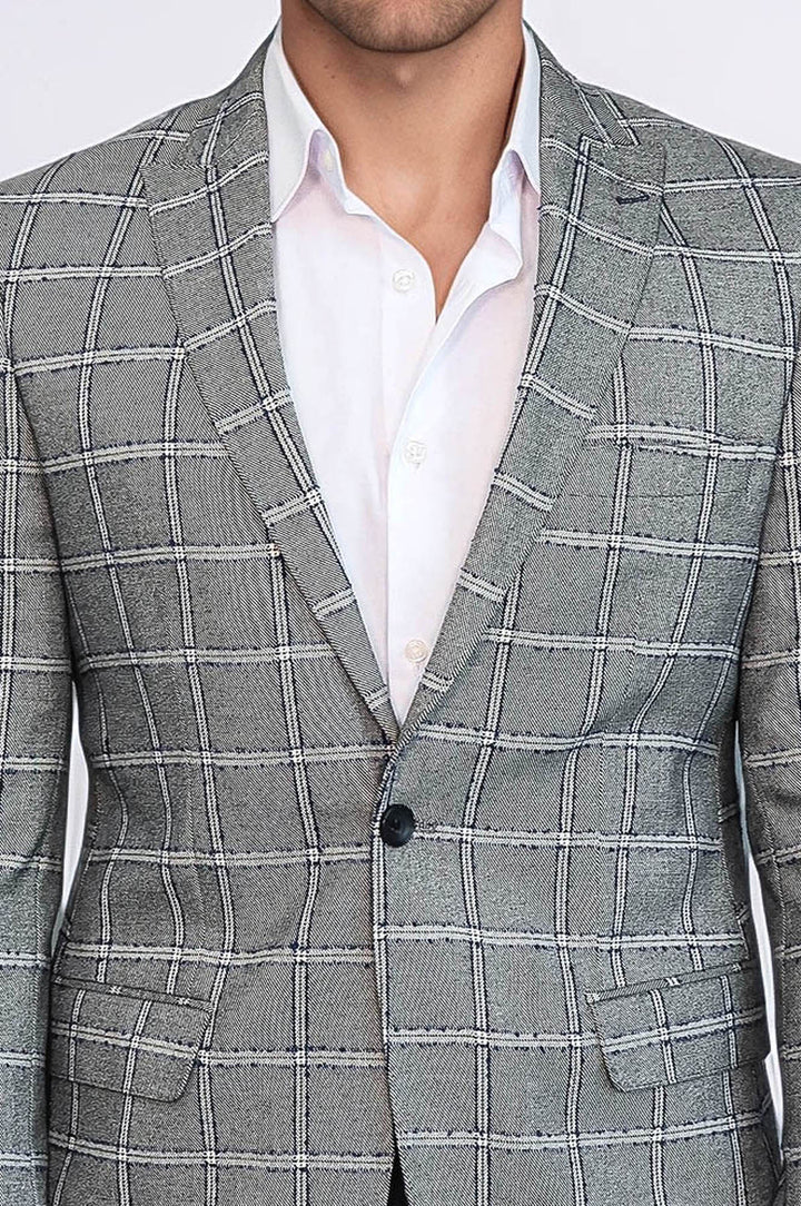 Blazer Homme Gris Coupe Slim à Carreaux - Wessi