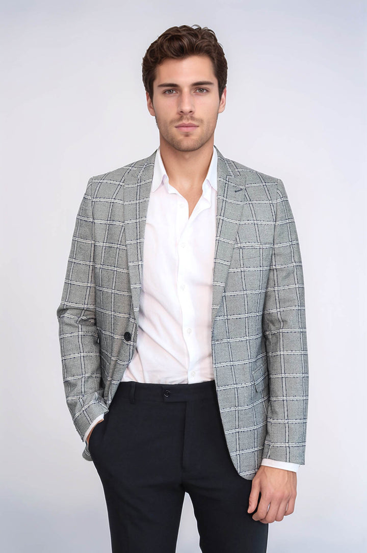 Blazer Homme Gris Coupe Slim à Carreaux - Wessi