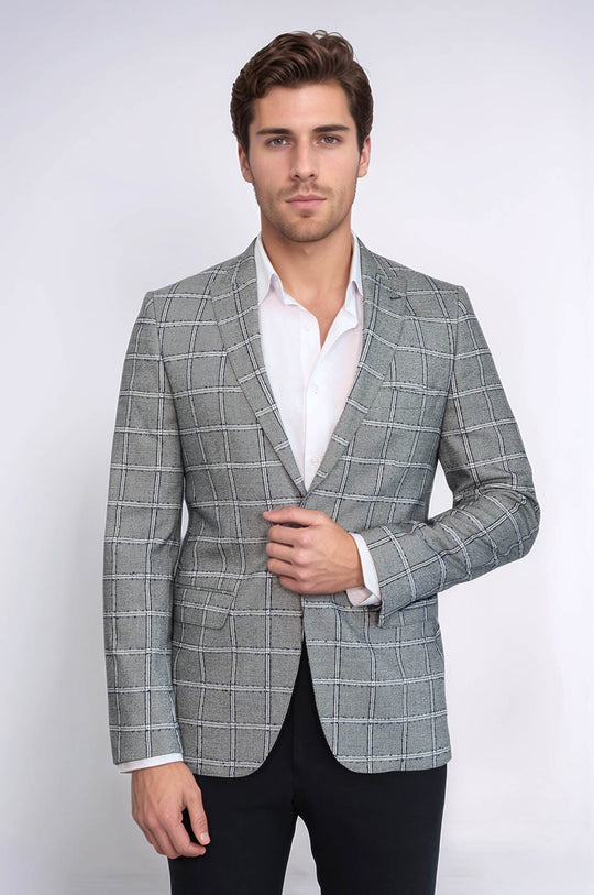 Blazer Hombre Cuadros Slim Fit Gris - Wessi