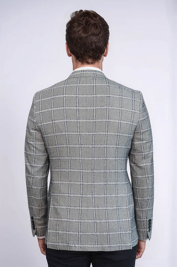 Blazer Hombre Cuadros Slim Fit Gris - Wessi