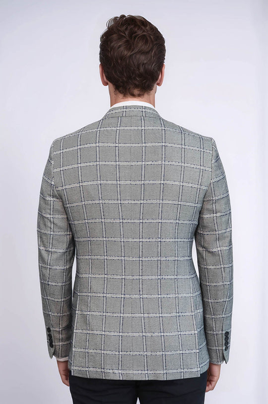 Blazer Hombre Cuadros Slim Fit Gris - Wessi