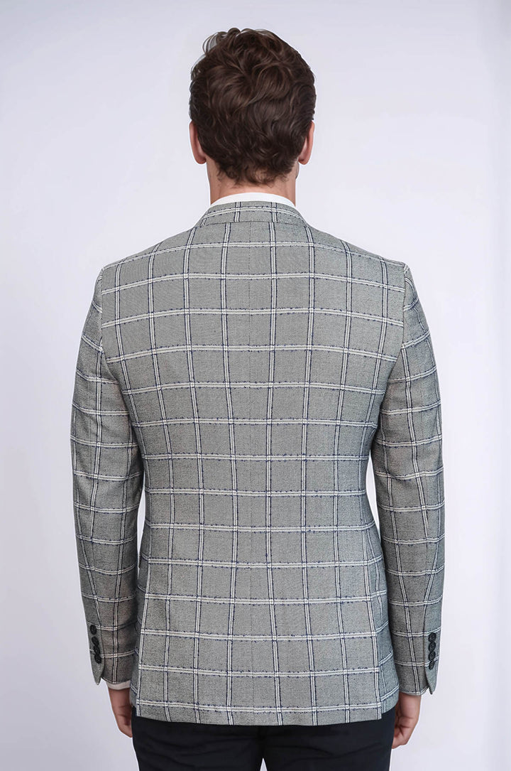 Blazer Homme Gris Coupe Slim à Carreaux - Wessi