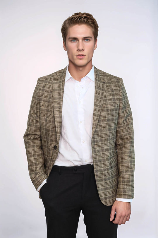 Checked Slim-Fit Light Brown Men Blazer | Wessi Casual Blazer Wessi - Discover Diversity Checked Slim-Fit Light Brown Men Blazer | Wessi Casual Blazer Wessi - Discover Diversity