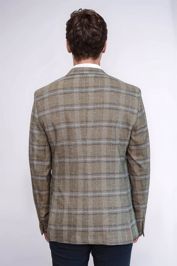 Checked Slim-Fit Beige Men Blazer - Wessi