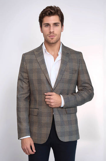 بليزر رجالي بني بقصّة Slim-Fit منقوش - Wessi