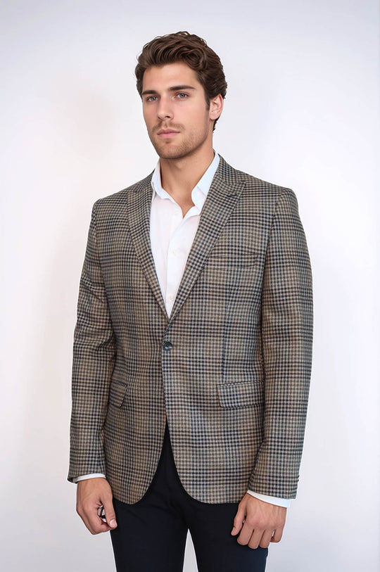 بليزر رجالي بني بقصّة Slim-Fit منقوش - Wessi