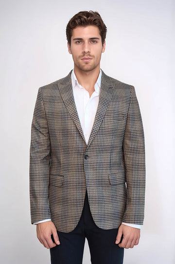 بليزر رجالي بني بقصّة Slim-Fit منقوش - Wessi