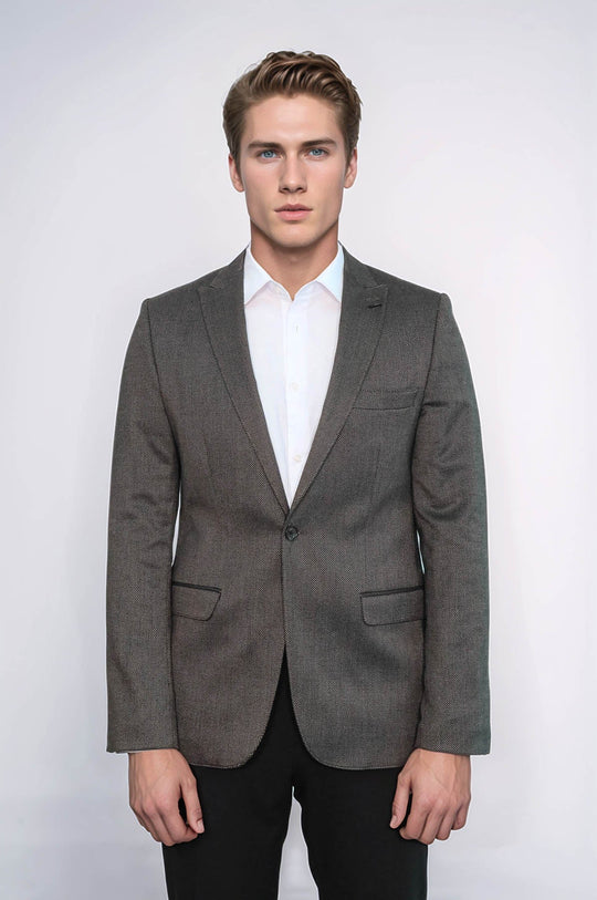 Patterned Slim-Fit Brown Men Blazer - Wessi