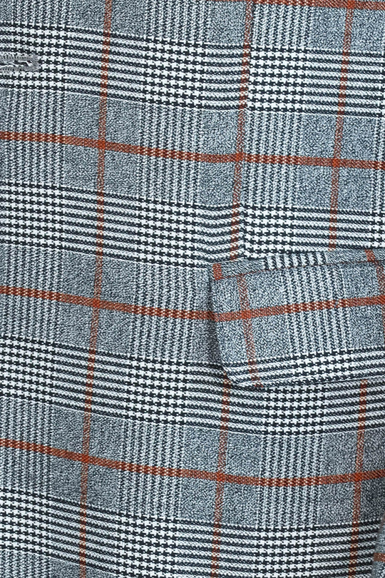 Checked Single Button Slim Fit Grey Men Blazer - Wessi