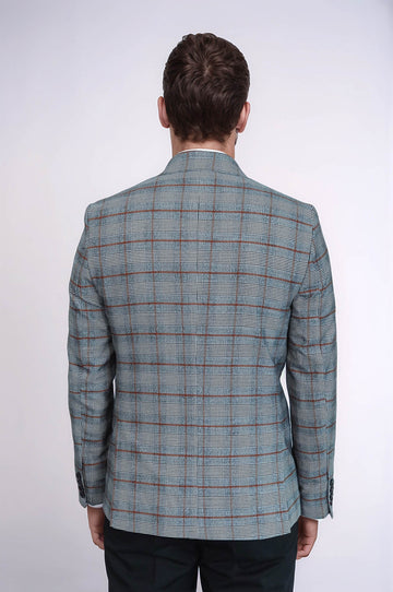 Checked Single Button Slim Fit Grey Men Blazer - Wessi