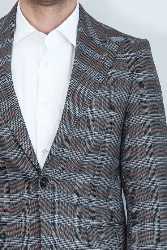 Checked Single Button Brown Men Blazer - Wessi