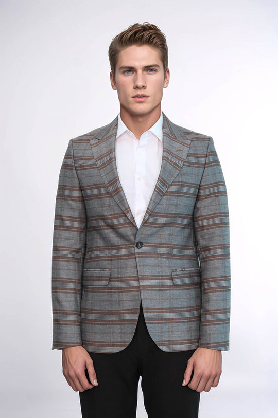 Checked Slim-Fit Brown Men Blazer - Wessi