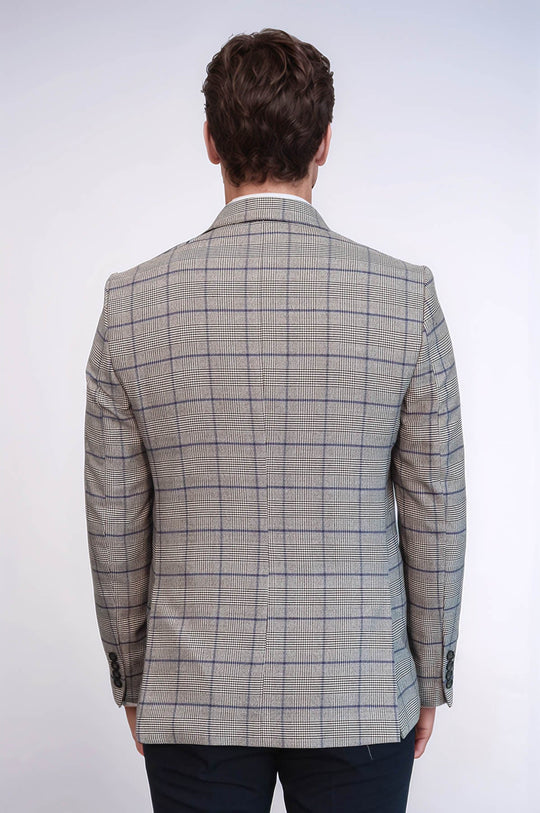 Slim-Fit Checked Beige Men Blazer - Wessi
