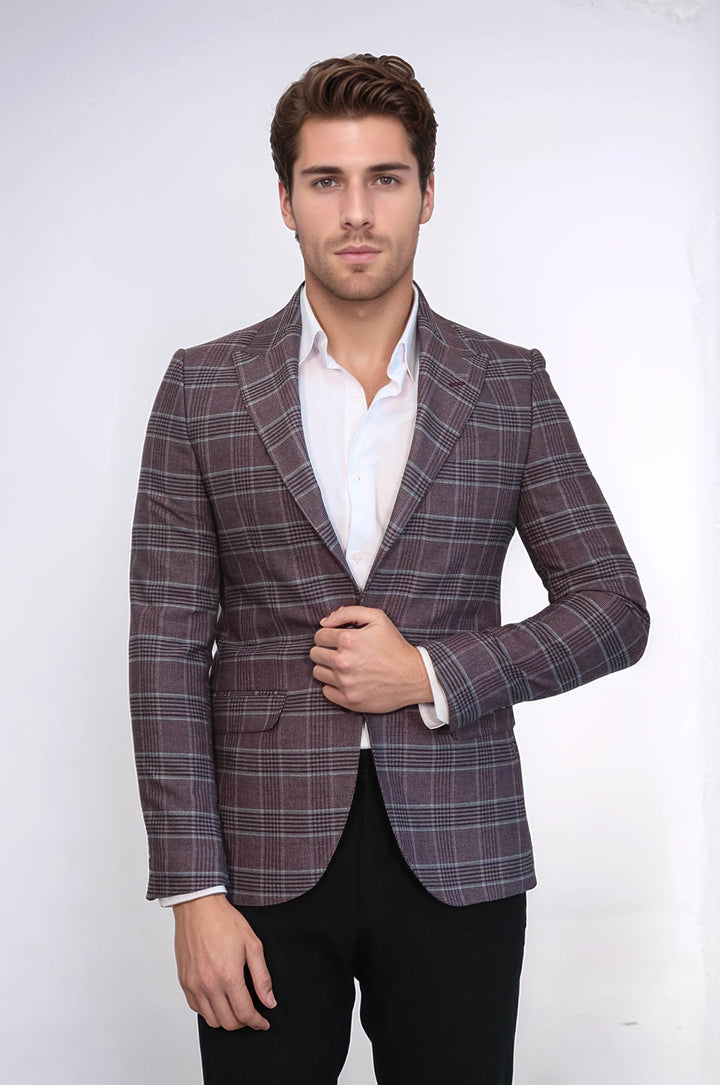 Blazer Homme Bordeaux Coupe Slim à Carreaux - Wessi