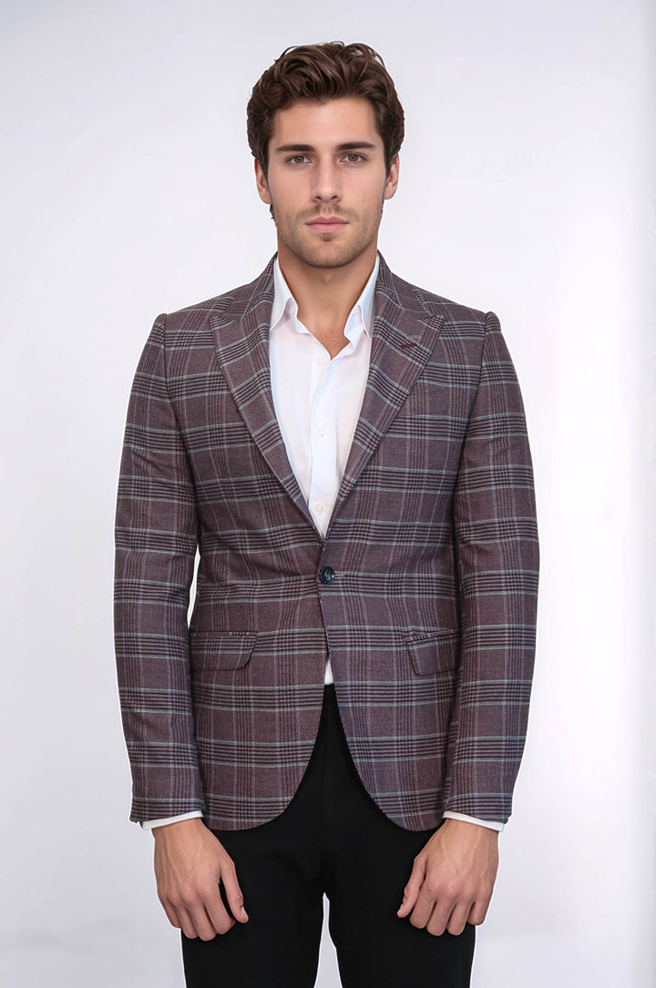 Blazer Homme Bordeaux Coupe Slim à Carreaux - Wessi
