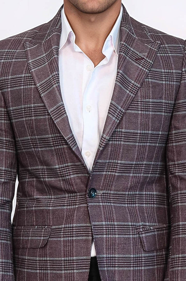 Blazer Homme Bordeaux Coupe Slim à Carreaux - Wessi