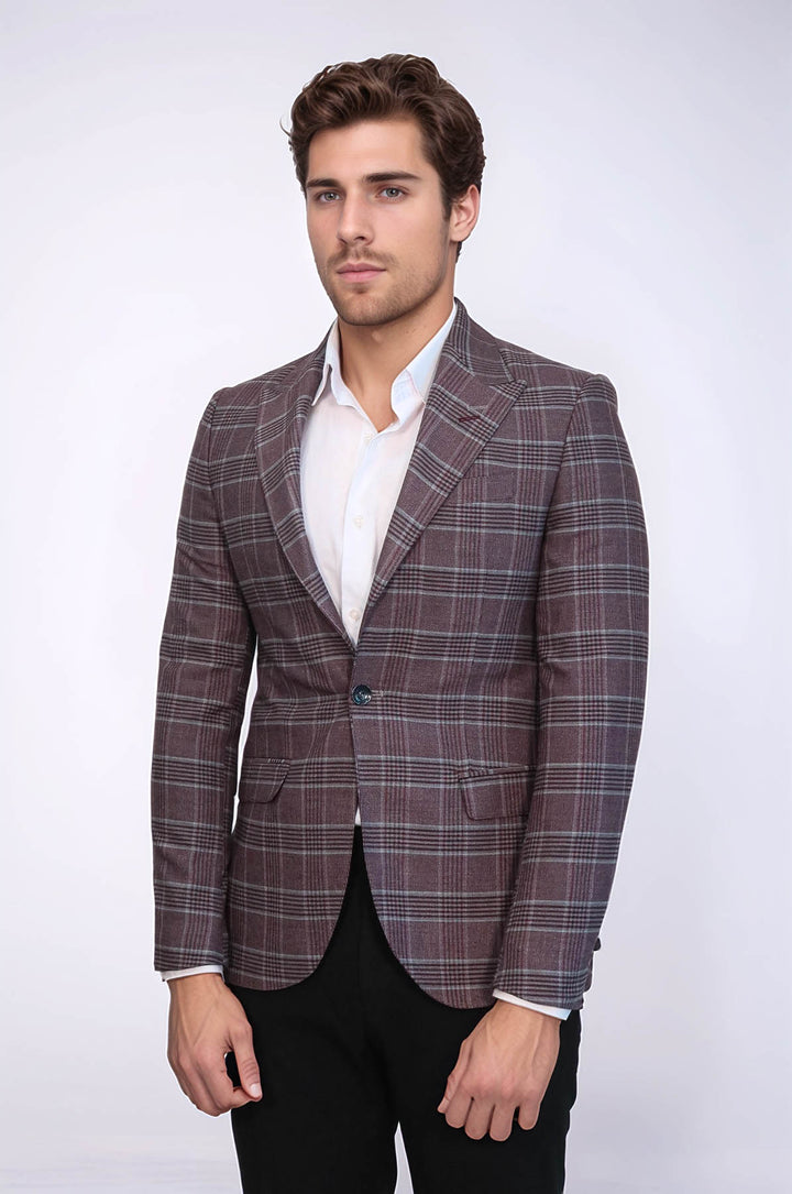 Blazer Homme Bordeaux Coupe Slim à Carreaux - Wessi