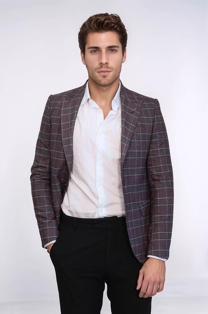 Blazer Homme Bordeaux Coupe Slim à Carreaux - Wessi