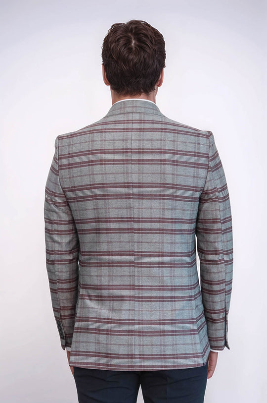 Slim-Fit Checked Burgundy Men Blazer - Wessi