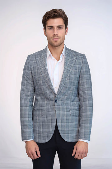 Blazer grigio da uomo slim fit a quadri - Wessi
