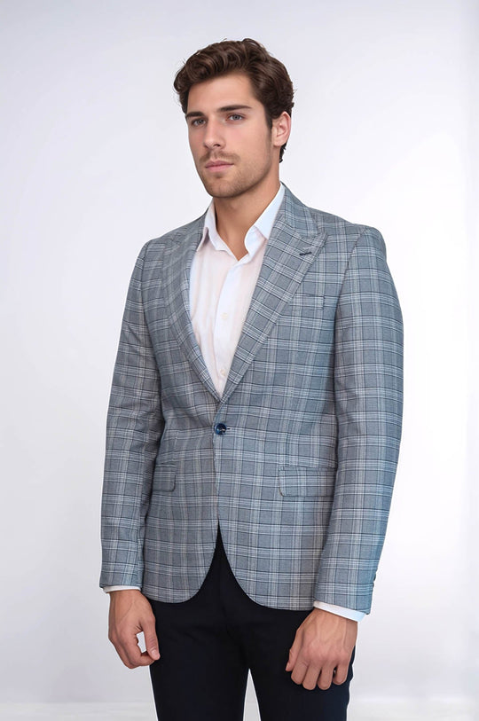 Blazer grigio da uomo slim fit a quadri - Wessi