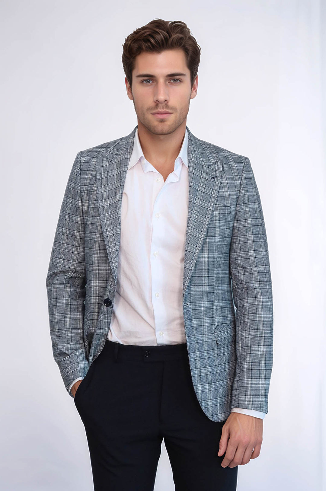 Blazer grigio da uomo slim fit a quadri - Wessi