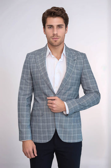 Blazer grigio da uomo slim fit a quadri - Wessi