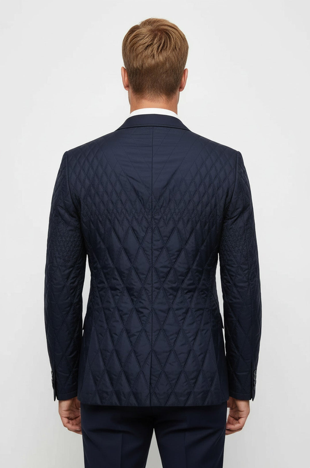 Slim Fit Navy Blue Quilted Blazer - Wessi
