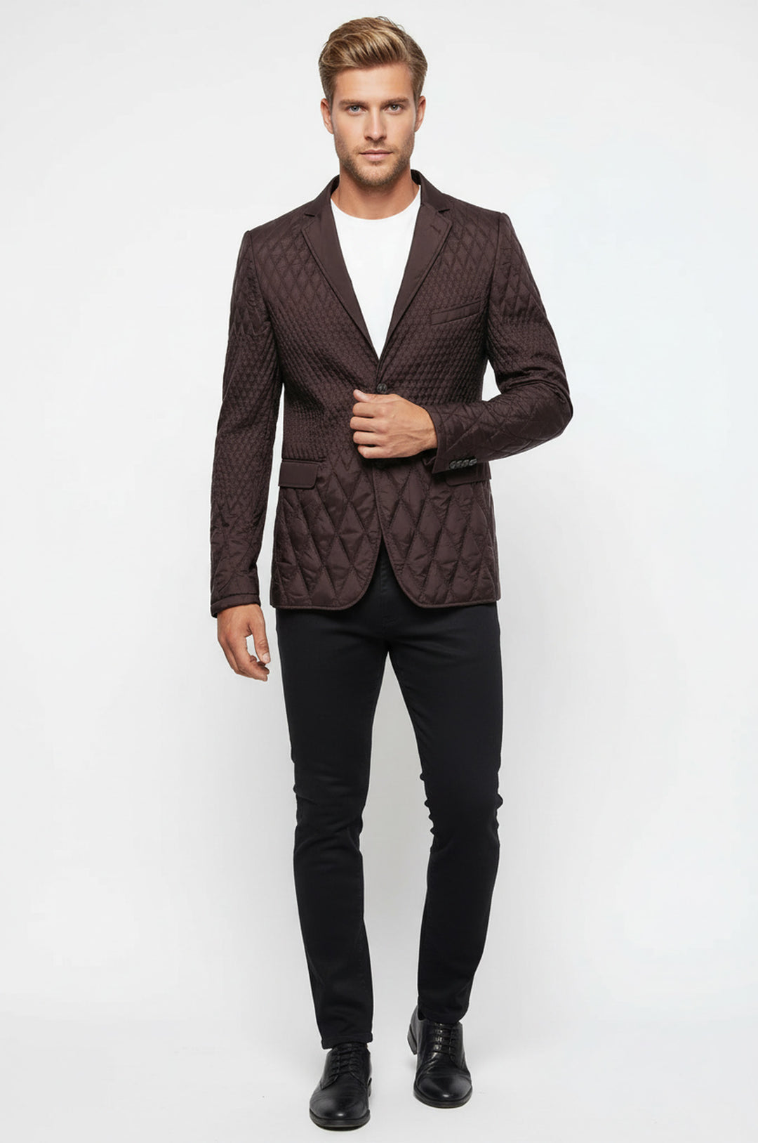 سترة بنية مبطنة بقصّة Slim Fit - Wessi