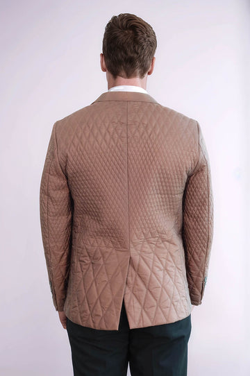 3 Pockets 2 Button Quilted Coat Jacket Tan Short Coat-Wessi