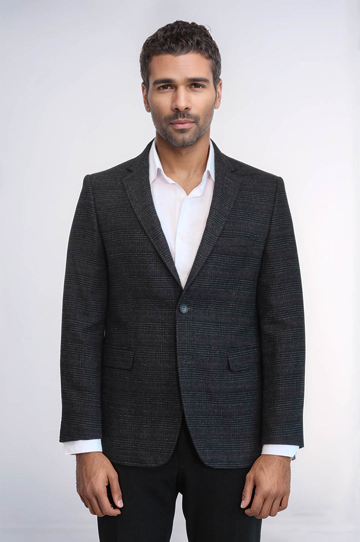 4 Drop Regular Cut Black Men Blazer - Wessi