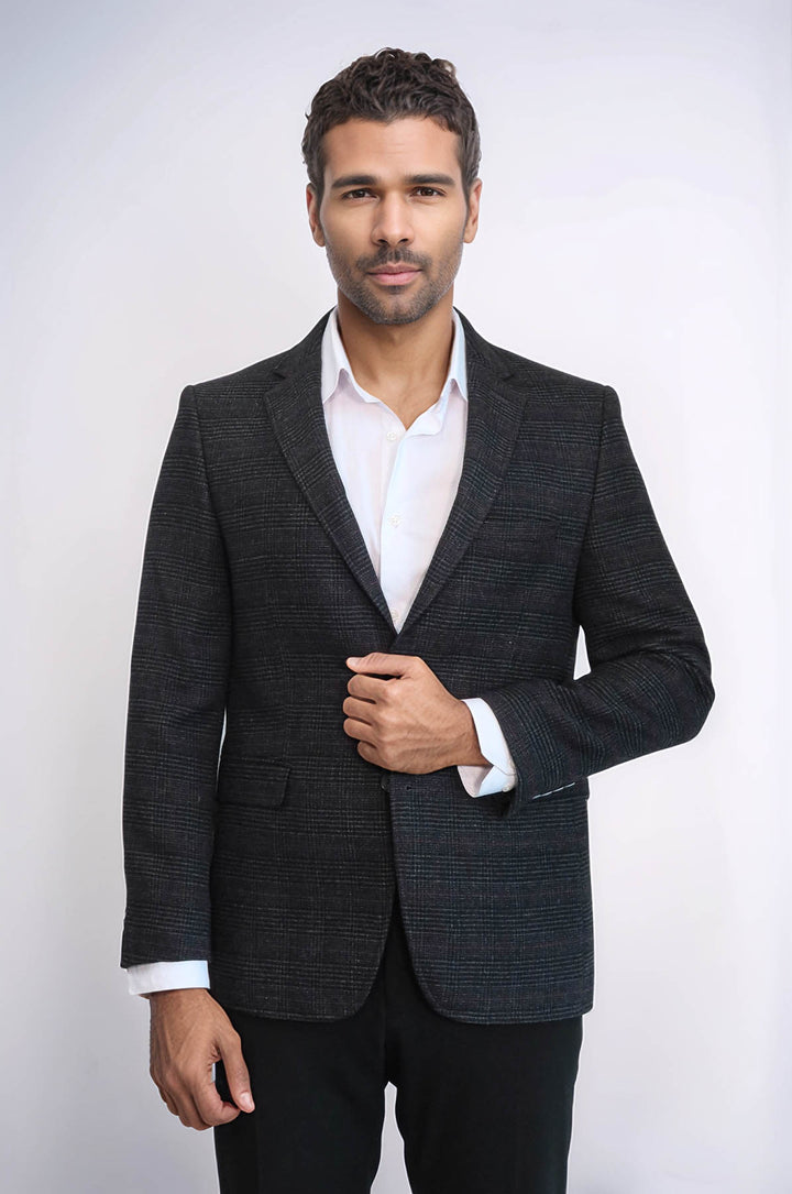 4 Drop Regular Cut Black Men Blazer - Wessi