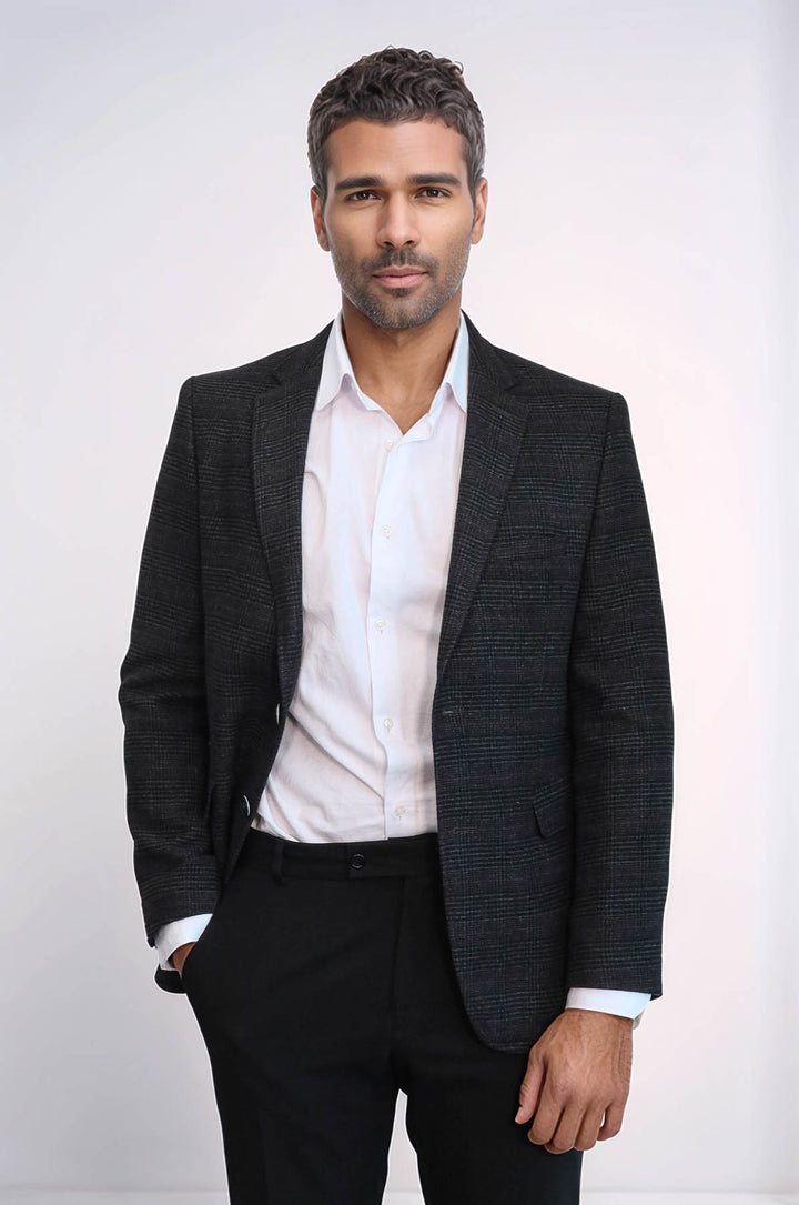 4 Drop Regular Cut Black Men Blazer - Wessi