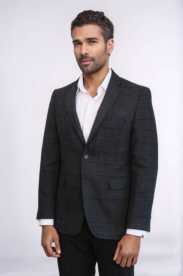 4 Drop Regular Cut Black Men Blazer - Wessi