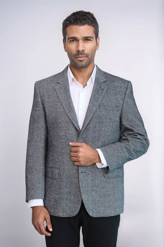 4 Drop Regular Cut Wool Grey Men Blazer - Wessi
