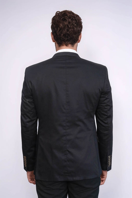 Chaqueta negra con solapa monoalgodón de un solo botón-Wessi